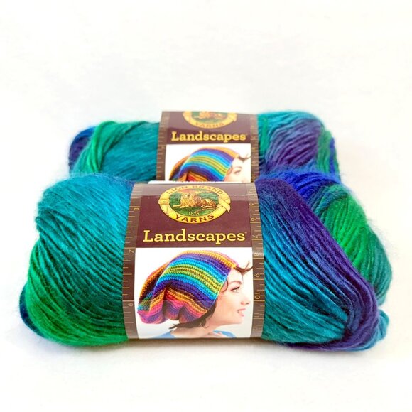 Two Skeins Lion Brand Landscapes Self-Striping Acrylic Yarn and Booklet - NWT - Picture 1 of 9